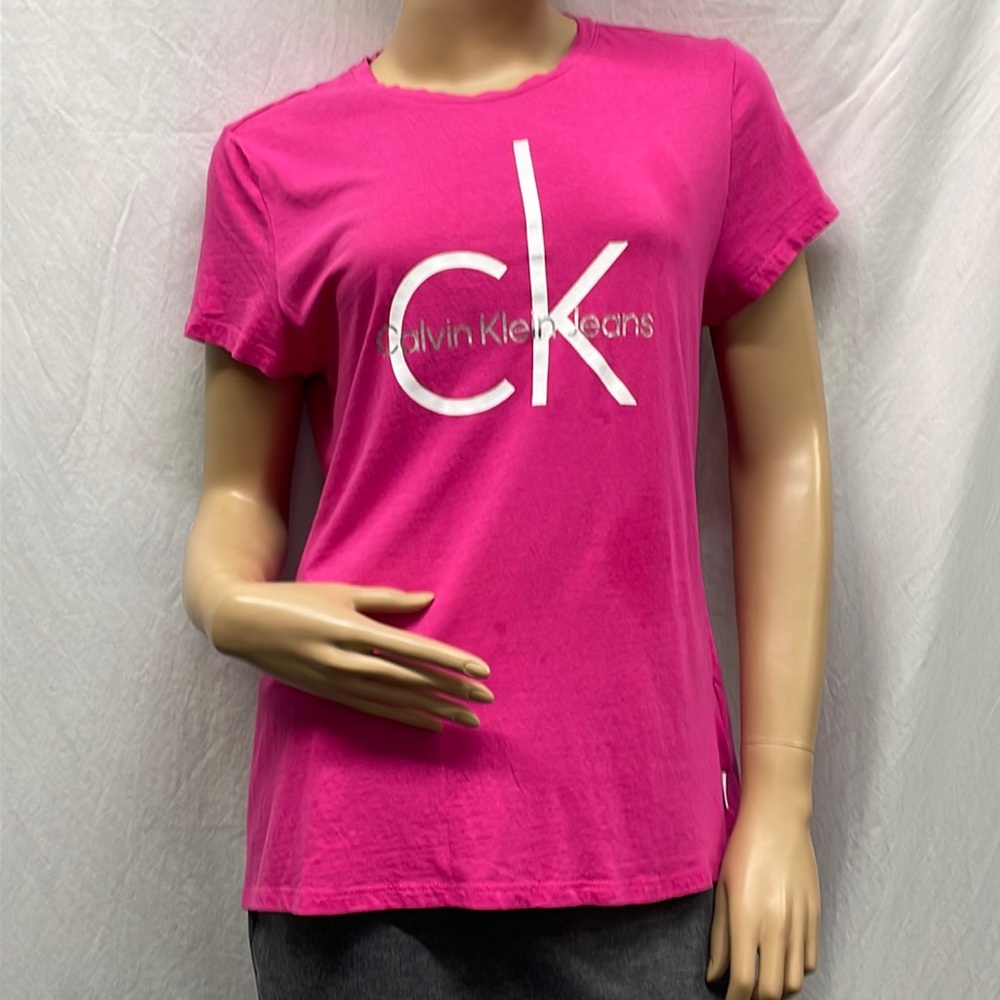 Calvin Klein Jeans Hot Pink Logo Short Sleeve Tee Shirt
